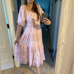 Ivy City light pink floral ruffled L square neck with puff 1/3  sz 10 dress